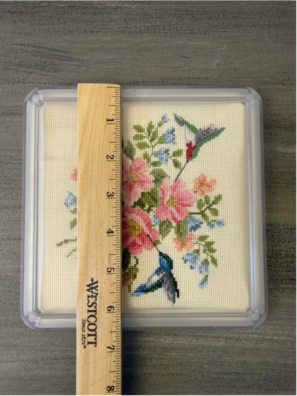 Completed Flowers & Hummingbirds Trivet Counted Cross Stitch Kit MCG Textiles - Picture 4 of 6